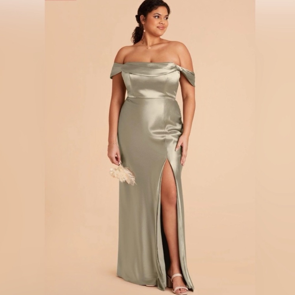 Birdy Grey Small NEW Mia Shiny Satin Dress Moss Green
